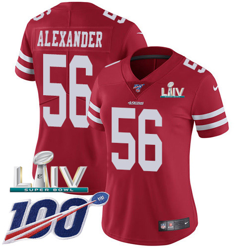 San Francisco 49ers Nike #56 Kwon Alexander Red Super Bowl LIV 2020 Team Color Women Stitched NFL 100th Season Vapor Limited Jersey